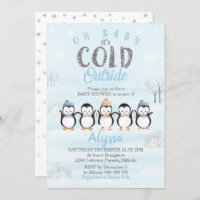 Penguin Baby Shower Invitation Winter Baby Shower