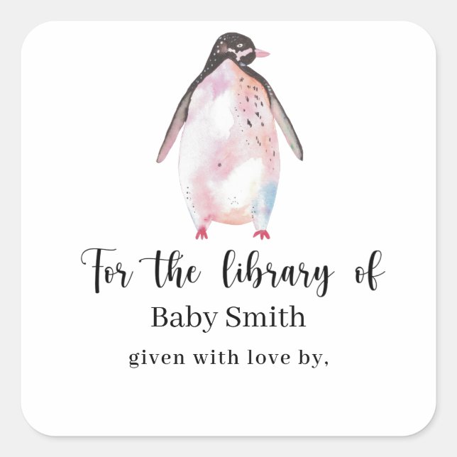 Penguin - Baby Shower Library Square Sticker (Front)