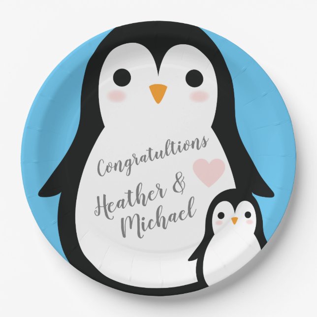 Penguin Baby Shower Paper Plates (Front)