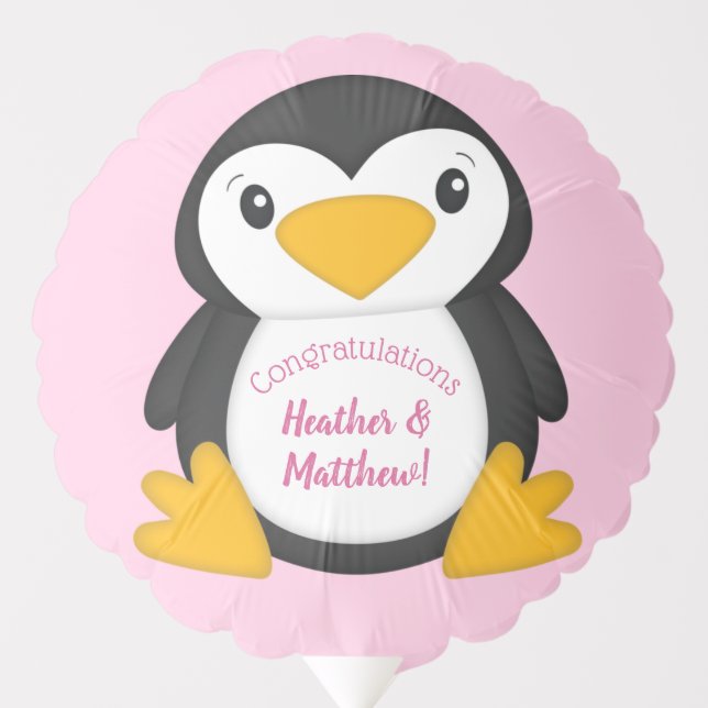 Penguin Baby Shower Pink Balloon (Front)