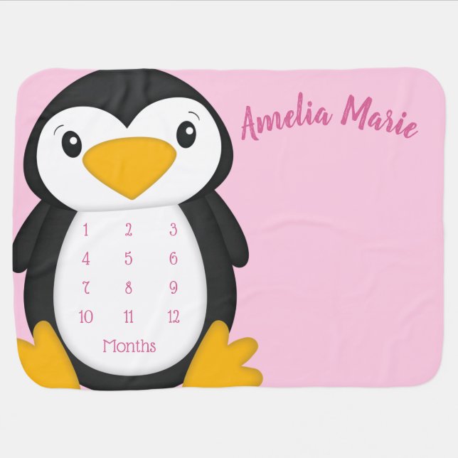 Penguin Baby Shower Pink Blanket (Horizontal)