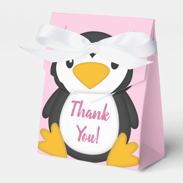 Penguin Baby Shower Pink Favor Boxes (Front Side)