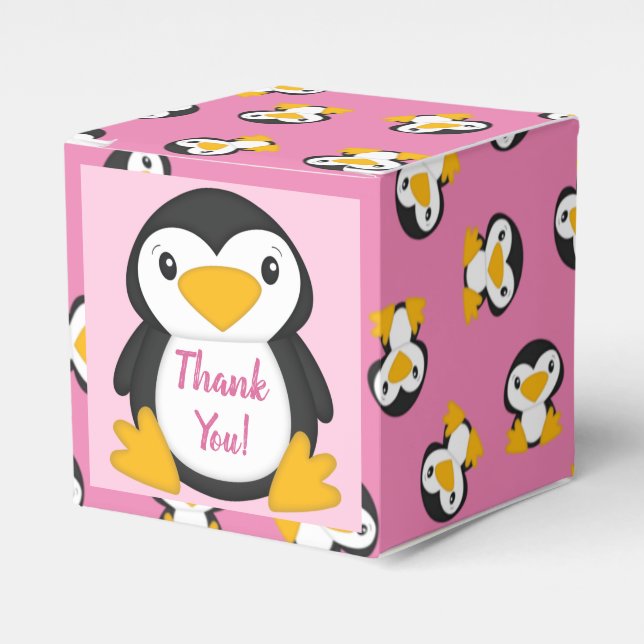 Penguin Baby Shower Pink Girl Favor Boxes (Front Side)
