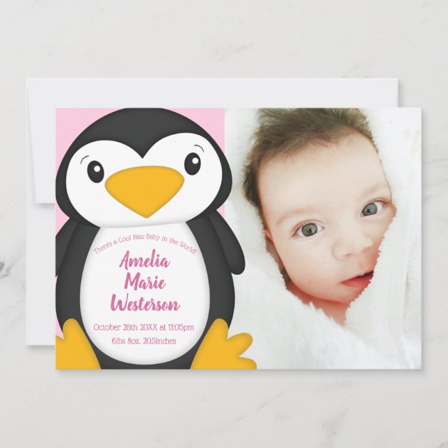 Penguin Baby Shower Pink Girl Invitation (Front)