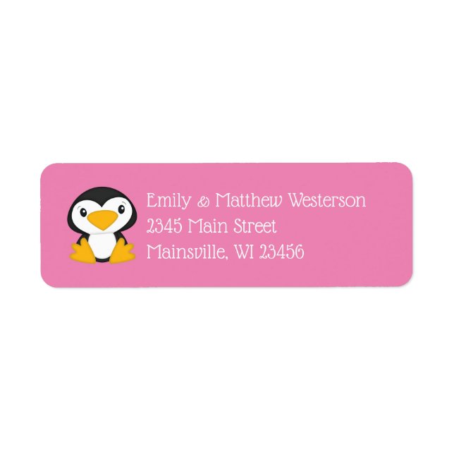 Penguin Baby Shower Pink Girl Label (Front)