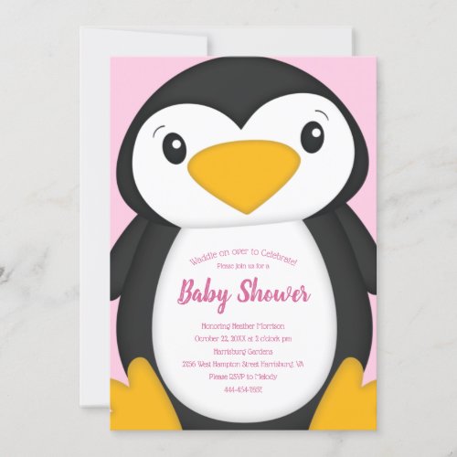 Penguin Baby Shower Pink Invitation