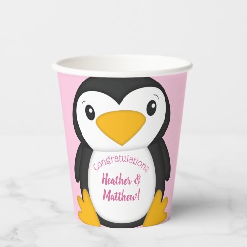 Penguin Baby Shower Pink Paper Cups