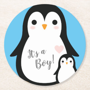 Penguin Baby Shower Round Paper Coaster