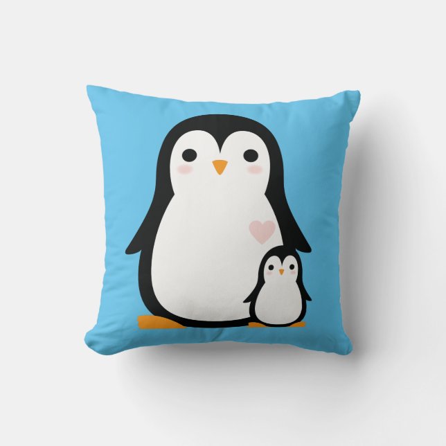 Penguin Baby Shower Throw Pillow (Front)