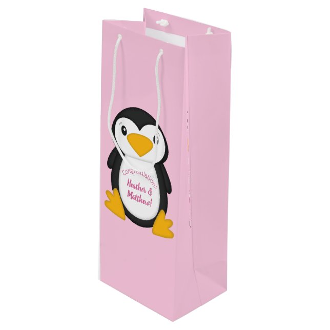 Penguin Baby Shower Wine Gift Bag (Front Angled)