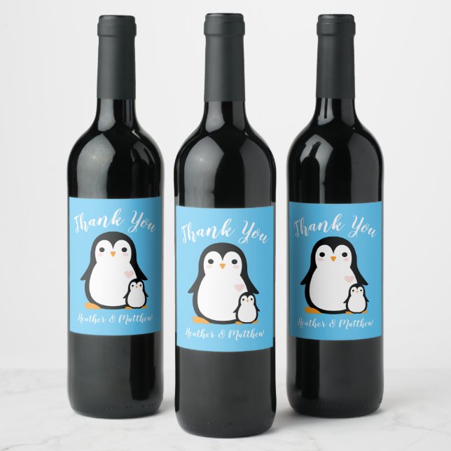 Penguin Baby Shower Wine Label (Bottles)