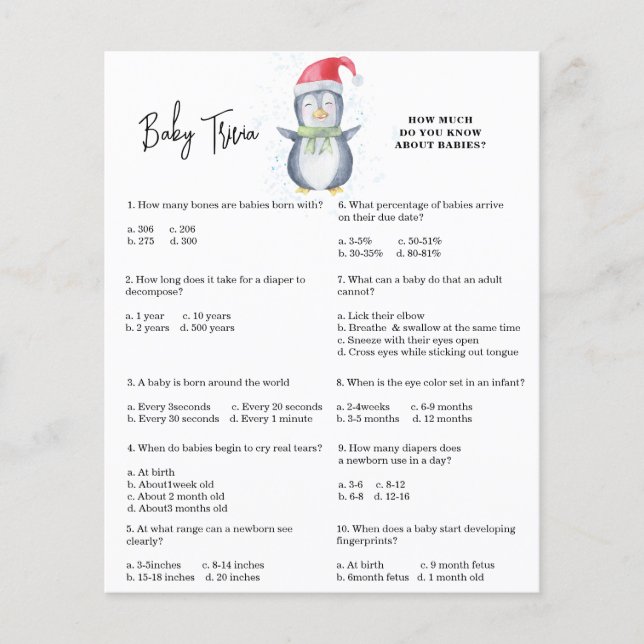 Penguin - Baby Trivia | Baby Shower Game (Front)