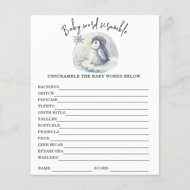 Penguin - Baby Word Scramble (Front)