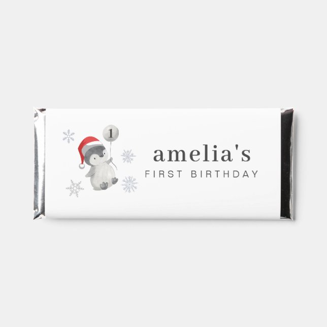 Penguin Balloon 1st Birthday Hershey Bar Favors (Front)