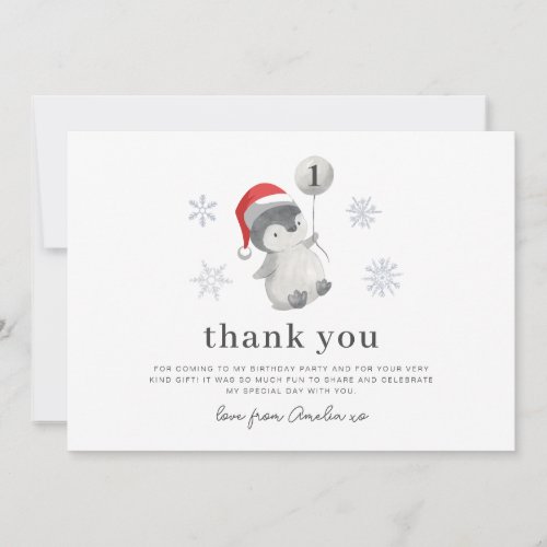 Penguin Balloon 1st Birthday _ Thank You Card