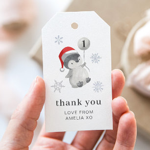Penguin Balloon 1st Birthday - Thank You Gift Tags