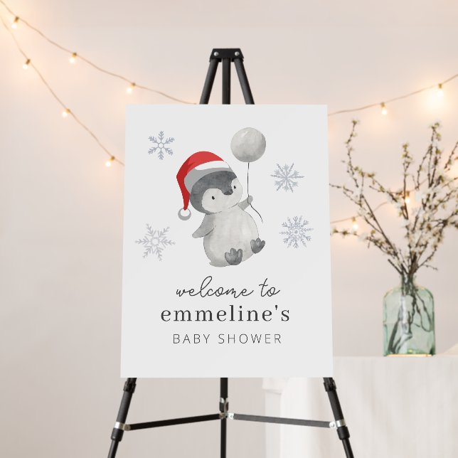 Penguin Balloon Baby Shower Welcome Sign (In Situ (Stand))