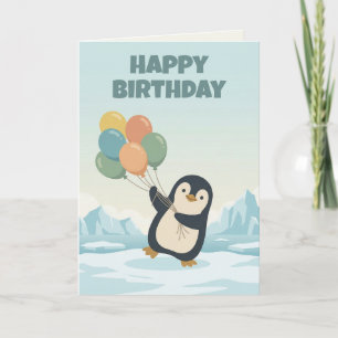 Penguin Balloon Birthday   Custom Kid's Birthday Card