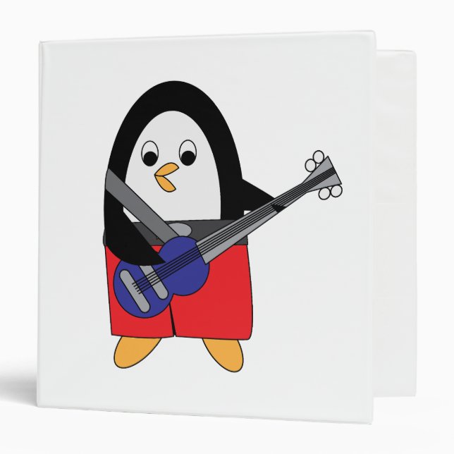 Penguin Bassist Musician Cute 3 Ring Binder (Front/Inside)