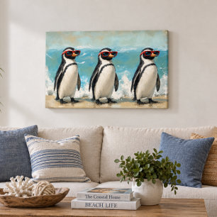 Penguin Beach Art 36x24 Acrylic Wall Art