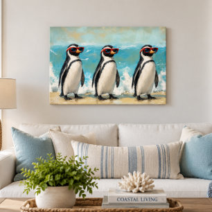 Penguin Beach Art 36x24 Gallery Wrap