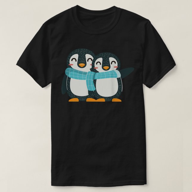 Penguin BFF Scarf Cartoon Snow Winter Cute Animal  T-Shirt (Design Front)