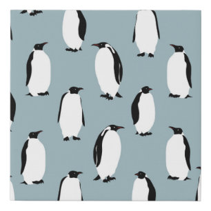 Penguin Bird Animal Cute Pattern Faux Canvas Print