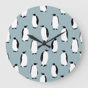 Penguin Bird Animal Cute Pattern Large Clock