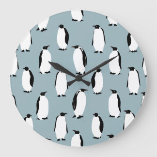 Penguin Bird Animal Cute Pattern Large Clock
