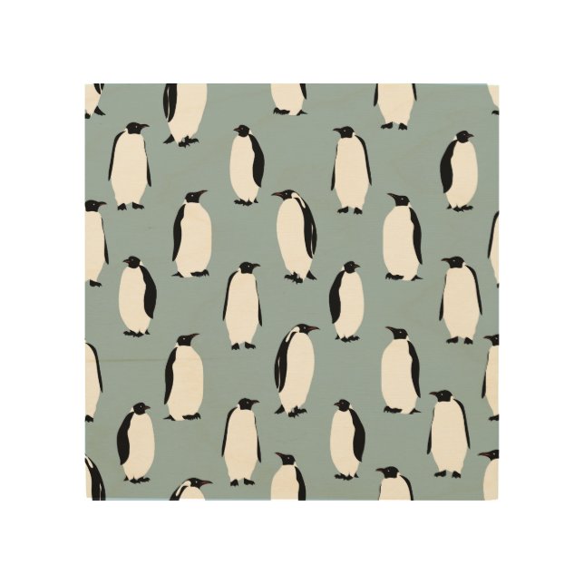 Penguin Bird Animal Cute Pattern Wood Wall Art (Front)