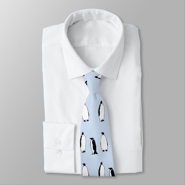 Penguin Bird Blue Arctic Animal Polar Winter Neck Tie (Tied)