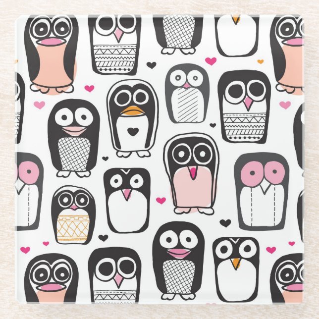 penguin bird illustration background glass coaster (Front)