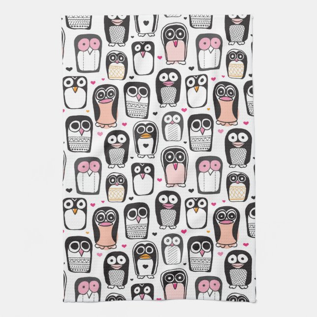 penguin bird illustration background kitchen towel (Vertical)