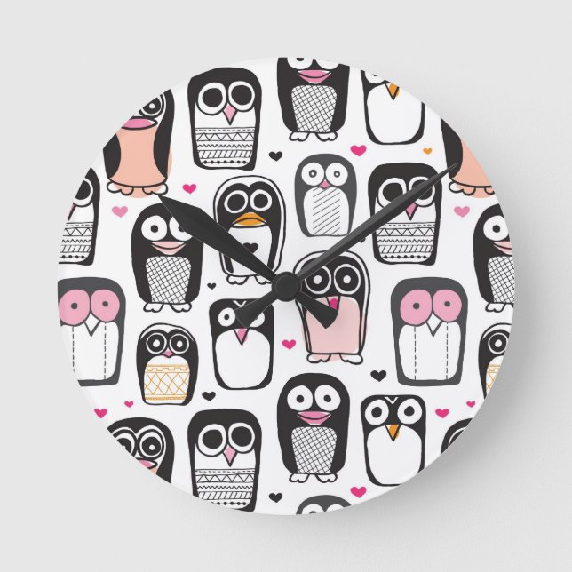 penguin bird illustration background round clock (Front)