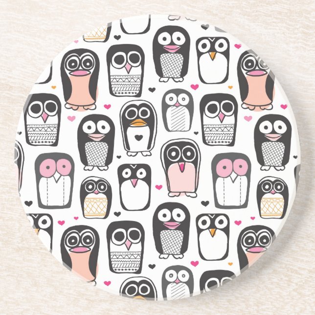 penguin bird illustration background sandstone coaster (Front)