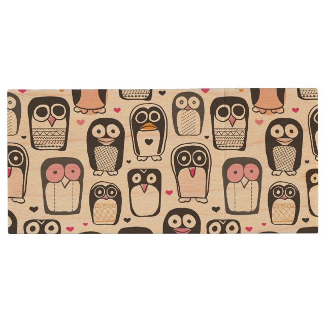 penguin bird illustration background wood flash drive (Front)