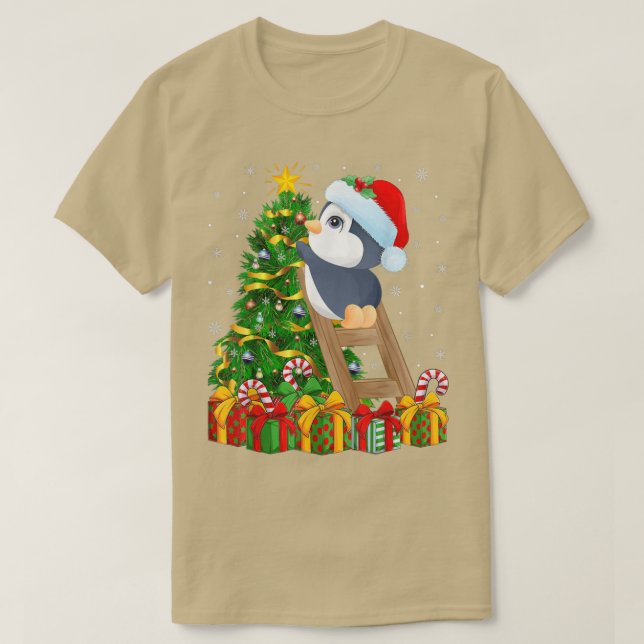 Penguin Bird Lover Xmas Lights Penguin Christmas T T-Shirt (Design Front)