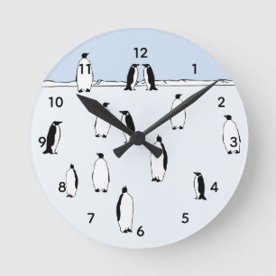 Penguin Bird Snow Cool Blue Penguin Lover Gift Round Clock