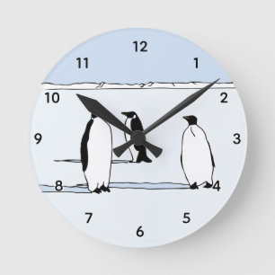 Penguin Bird Snow Cool Blue Penguin Lover Gift Round Clock