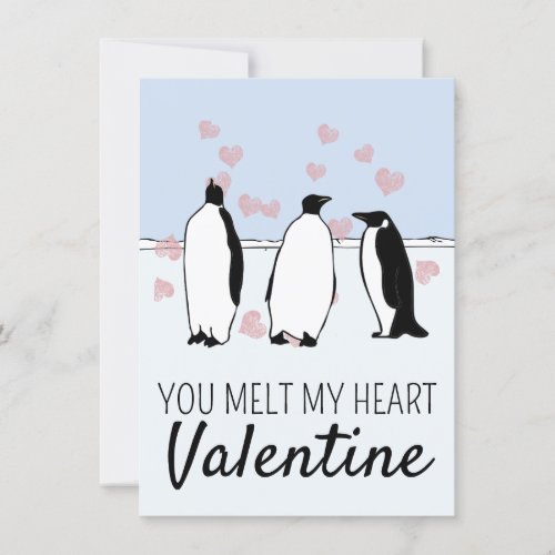 Penguin Bird Valentine Pink Hearts Melt My Heart Card