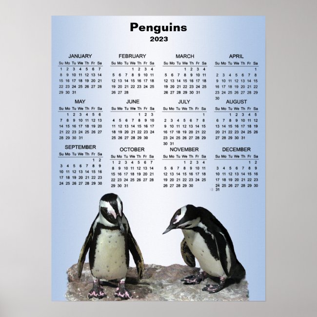 Penguin Birds 2023 Blue Animal Calendar Poster