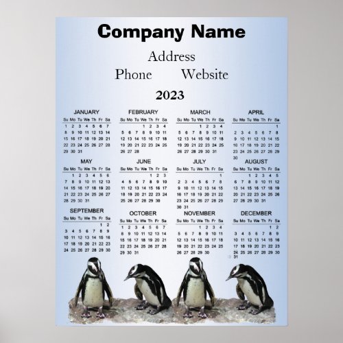 Penguin Birds 2023  Promotional Animal Calendar  Poster
