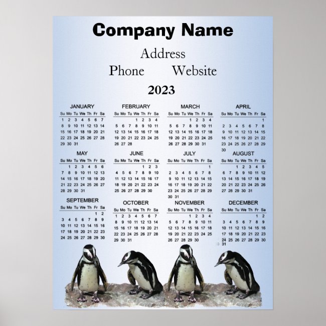 Penguin Birds 2023 Promotional Animal Calendar 