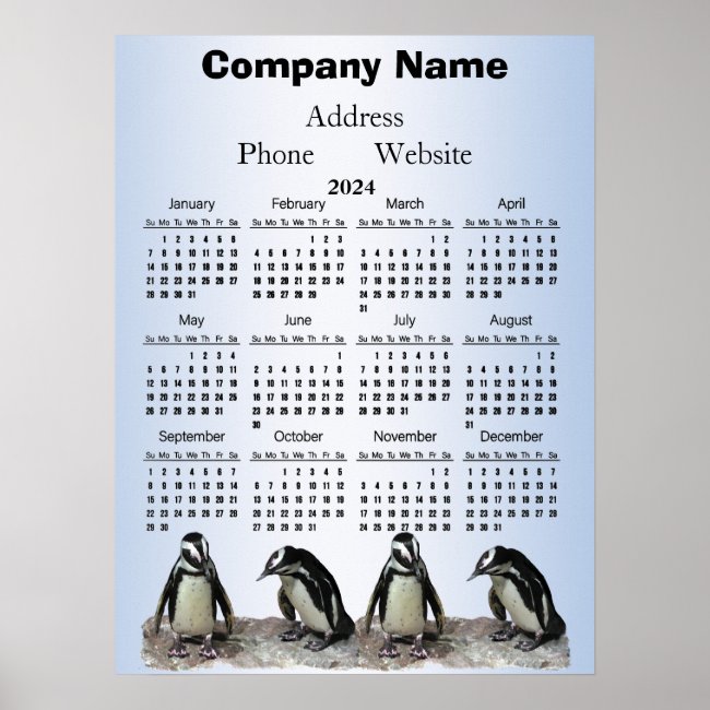 Penguin Birds 2024 Promotional Animal Calendar 