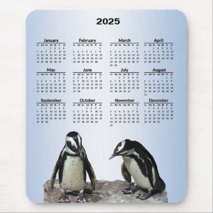 Penguin Birds 2025 Animal Nature Calendar Mousepad