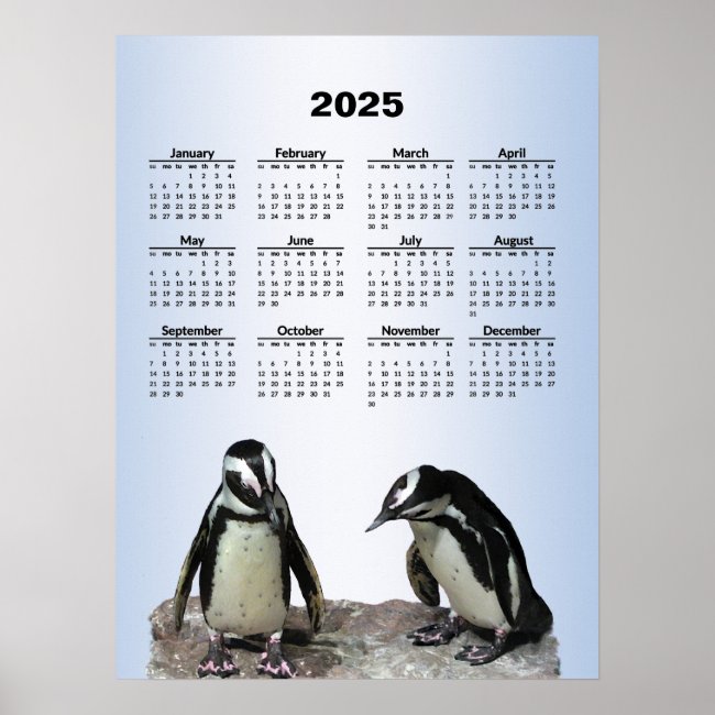 Penguin Birds 2025 Calendar Poster