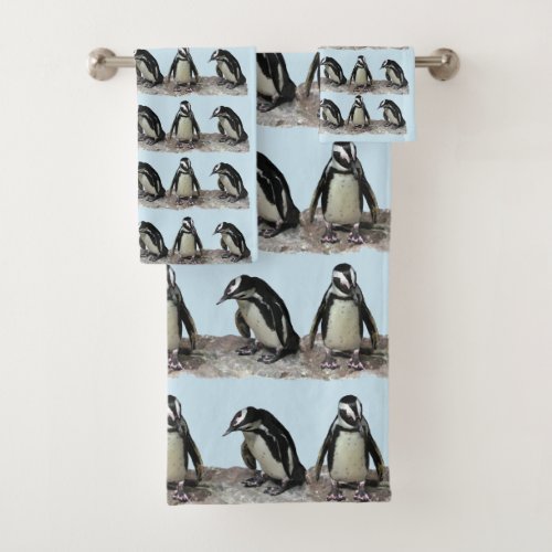 Penguin Birds Blue Towel Set