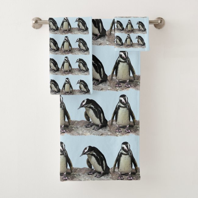 Penguin Birds Blue Towel Set