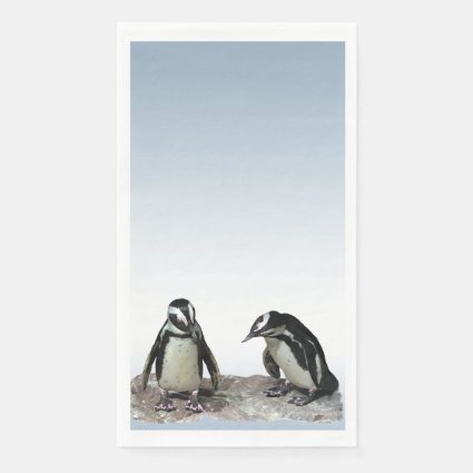 Penguin Birds on Rocky Ledge Paper Guest Towel
