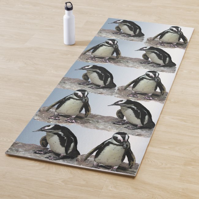 Penguin Birds Pattern on Blue Yoga Mat